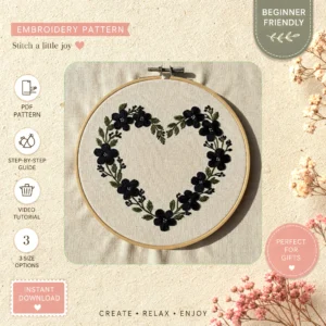 Main preview of floral vineyard cozy set hand embroidery pattern showing flowers, floral, leaves, and nature in a hand stitched hoop art design