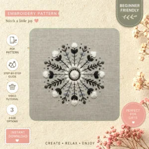 Main preview of floral wreath delicate nature hand embroidery pattern showing flowers, floral, wreath, and nature in a hand stitched hoop art design