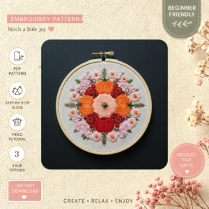 Main preview of floral wreath nature inspired brighten hand embroidery pattern showing flowers, floral, wreath, foliage, and nature in a hand stitched hoop art design