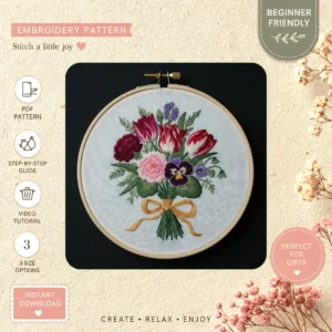 Main preview of flowers wild grasses vibrant hand embroidery pattern showing flowers and floral in a hand stitched hoop art design