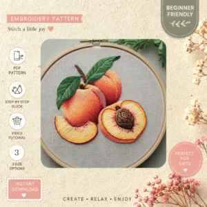 Main preview of fruit floral nature inspired hand embroidery pattern showing floral, leaves, and nature in a hand stitched hoop art design