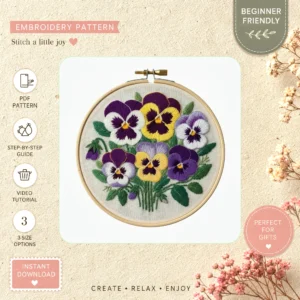 Main preview of garden blossoms elegant floral hand embroidery pattern showing flowers, floral, blossoms, leaves, and garden in a hand stitched hoop art design