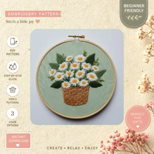 Main preview of garden floral bouquet embellish hand embroidery pattern showing flowers, floral, bouquet, garden, and nature in a hand stitched hoop art design