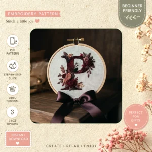 Main preview of initials personalized flowers nature hand embroidery pattern showing flowers, floral, and nature in a hand stitched hoop art design