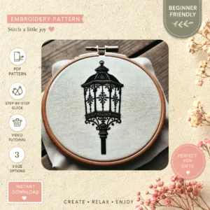 Main preview of lighthouse maritime adventure stitches hand embroidery pattern showing nature and lighthouse in a hand stitched hoop art design