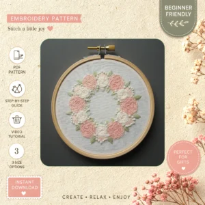 Main preview of nature inspired celebrate flowers hand embroidery pattern showing flowers, floral, bouquet, wreath, and nature in a hand stitched hoop art design