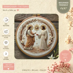 Main preview of nature inspired celestial floral hand embroidery pattern showing floral, nature, and celestial in a hand stitched hoop art design