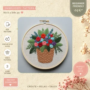 Main preview of nature inspired floral bouquet hand embroidery pattern showing floral, bouquet, and nature in a hand stitched hoop art design