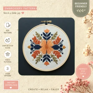 Main preview of nature inspired floral embroidered hand embroidery pattern showing floral and nature in a hand stitched hoop art design