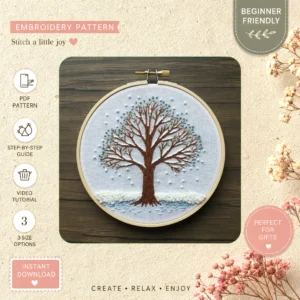 Main preview of nature inspired tree leaves hand embroidery pattern showing leaves, tree, and nature in a hand stitched hoop art design
