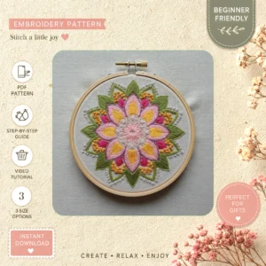 Main preview of nature's bloom nature vibrant hand embroidery pattern showing floral and nature in a hand stitched hoop art design