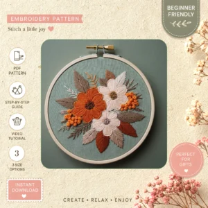 Main preview of nature's blossom celebrate spring hand embroidery pattern showing flowers, bouquet, blossom, leaves, and garden in a hand stitched hoop art design