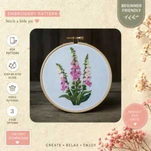 Main preview of nature's bouquet vibrant floral hand embroidery pattern showing floral, bouquet, and wildflowers in a hand stitched hoop art design