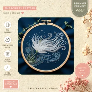 Main preview of nature's canopy serene floral hand embroidery pattern showing floral, tree, and nature in a hand stitched hoop art design