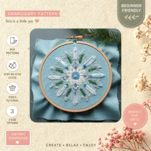 Main preview of nature's christmas festive embroidered hand embroidery pattern showing tree, nature, star, and home in a hand stitched hoop art design