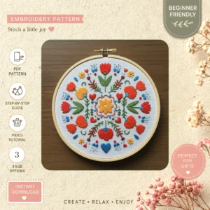 Main preview of nature's floral animal discover hand embroidery pattern showing birds, floral, and wreath in a hand stitched hoop art design