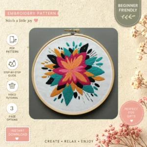 Main preview of nature's flower patch vibrant hand embroidery pattern showing flower, flowers, floral, and nature in a hand stitched hoop art design