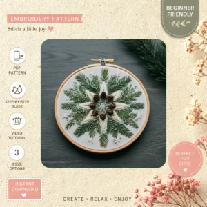 Main preview of nature's forest flower accents hand embroidery pattern showing flower, flowers, forest, trees, and nature in a hand stitched hoop art design