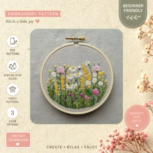 Main preview of nature's garden pastoral flowers hand embroidery pattern showing birds, butterflies, flowers, floral, and garden in a hand stitched hoop art design