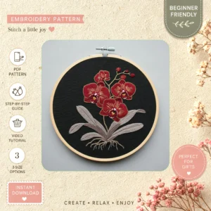Main preview of nature's palette vibrant flower arrangement hand embroidery pattern showing flower, floral, leaves, and nature in a hand stitched hoop art design