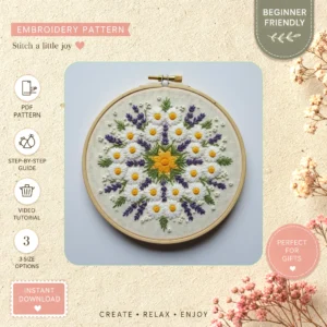 Main preview of nature's symphony floral leaf hand embroidery pattern showing floral, leaf, and nature in a hand stitched hoop art design
