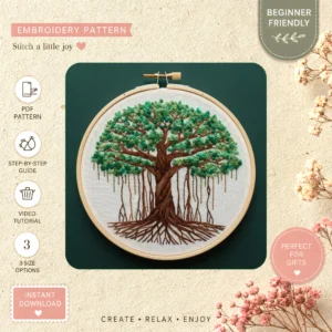 Main preview of nature's tree floral garden hand embroidery pattern showing flowers, floral, leaves, garden, and tree in a hand stitched hoop art design
