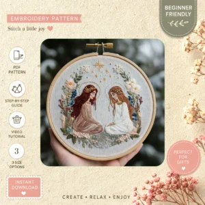 Main preview of nature's whispers floral female hand embroidery pattern showing floral, garden, field, and nature in a hand stitched hoop art design