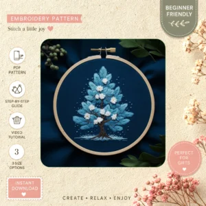 Main preview of peaceful forest tranquil tree hand embroidery pattern showing forest and tree in a hand stitched hoop art design