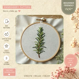 Main preview of pine needles cozy forest hand embroidery pattern showing forest and nature in a hand stitched hoop art design