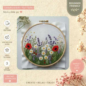 Main preview of prairie pastoral flowers grass hand embroidery pattern showing flowers and nature in a hand stitched hoop art design