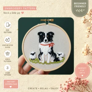Main preview of rural escape serenity border hand embroidery pattern showing home in a hand stitched hoop art design