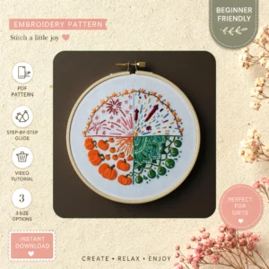 Main preview of seasonal floral celebrate spring hand embroidery pattern showing flower and floral in a hand stitched hoop art design