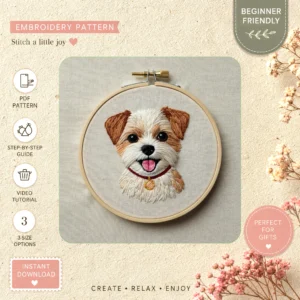 Main preview of shih tzu cute canine hand embroidery pattern showing shih tzu cute canine in a hand stitched hoop art design