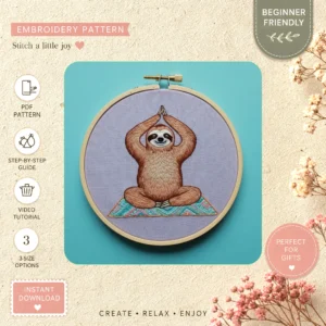 Main preview of sloth serenity peaceful serene hand embroidery pattern showing sloth serenity peaceful serene in a hand stitched hoop art design