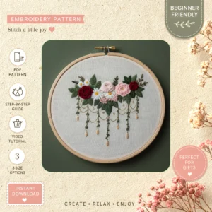 Main preview of spring floral celebrate nature hand embroidery pattern showing flowers, floral, bouquet, leaves, and nature in a hand stitched hoop art design