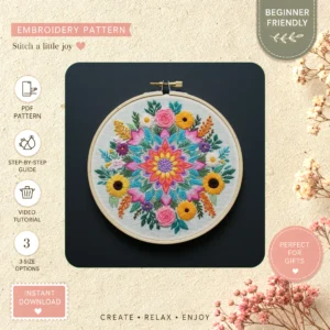Main preview of spring floral celebrate seasons hand embroidery pattern showing flowers, floral, leaves, nature, and home in a hand stitched hoop art design