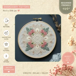 Main preview of spring floral embellish lovely hand embroidery pattern showing floral, blossoms, nature, and home in a hand stitched hoop art design