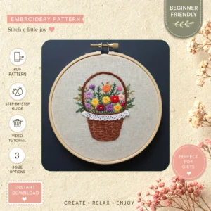 Main preview of spring floral fresh season hand embroidery pattern showing flowers, floral, nature, and home in a hand stitched hoop art design