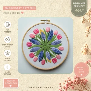 Main preview of spring floral nature flowers hand embroidery pattern showing flowers, floral, bouquet, and nature in a hand stitched hoop art design