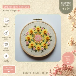 Main preview of spring floral nature inspired hand embroidery pattern showing flowers, floral, daisies, and nature in a hand stitched hoop art design