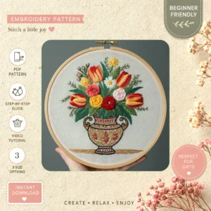 Main preview of spring flower celebrate nature inspired hand embroidery pattern showing flower, flowers, bouquet, and nature in a hand stitched hoop art design