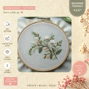 Main preview of spring flower vibrant nature hand embroidery pattern showing flower, flowers, nature, and home in a hand stitched hoop art design