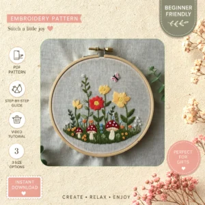 Main preview of spring garden vibrant nature hand embroidery pattern showing birds, flower, flowers, garden, and nature in a hand stitched hoop art design