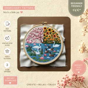 Main preview of spring nature pastoral bird hand embroidery pattern showing bird, flowers, and nature in a hand stitched hoop art design