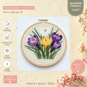 Main preview of spring pastel flower nature hand embroidery pattern showing flower, flowers, floral, foliage, and nature in a hand stitched hoop art design
