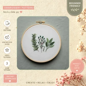 Main preview of springtime nature inspired nature's hand embroidery pattern showing flowers, leaves, nature, and home in a hand stitched hoop art design
