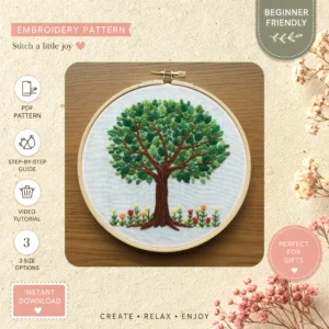 Main preview of tree flower bouquet floral hand embroidery pattern showing flower, flowers, floral, bouquet, and leaves in a hand stitched hoop art design
