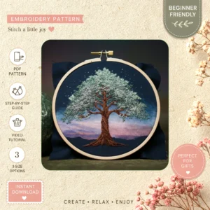 Main preview of tree life who nature hand embroidery pattern showing tree, trees, and nature in a hand stitched hoop art design