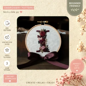 Main preview of vibrant floral blossoms leaves hand embroidery pattern showing floral, blossoms, leaves, and nature in a hand stitched hoop art design