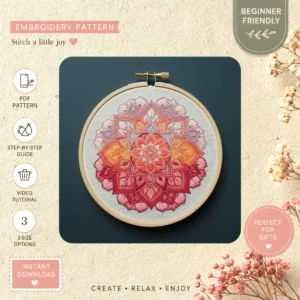 Main preview of vibrant floral colorful flowers hand embroidery pattern showing flowers and floral in a hand stitched hoop art design